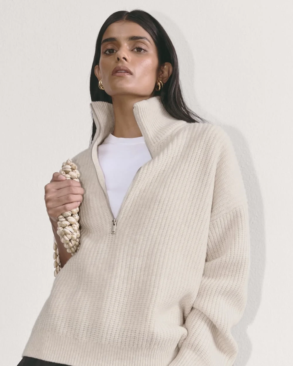 The Half-Zip Sweater in Luxe Merino | Heathered Oat (4)