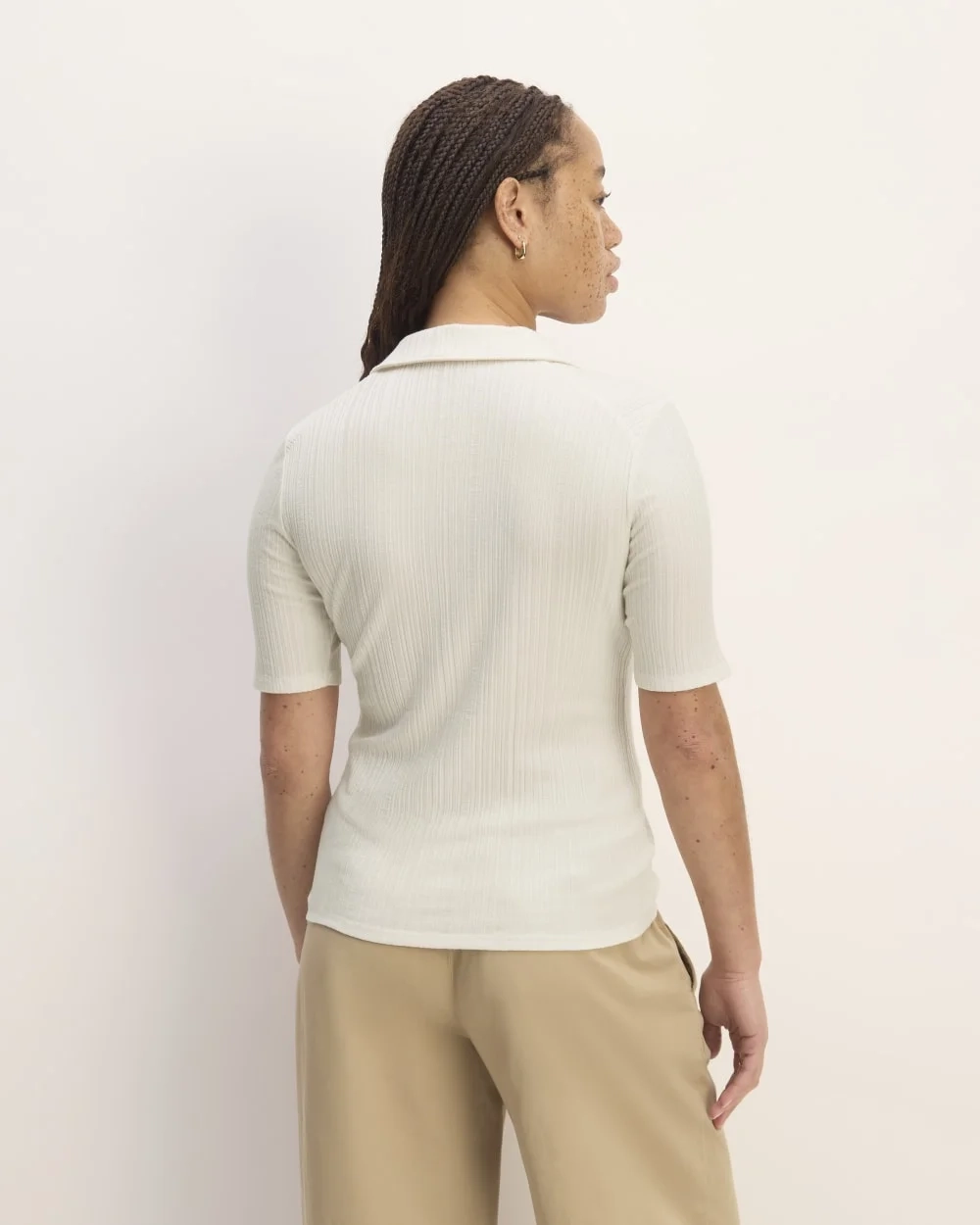 The Rib Soft Knit Open Collar Polo | Bone (2)