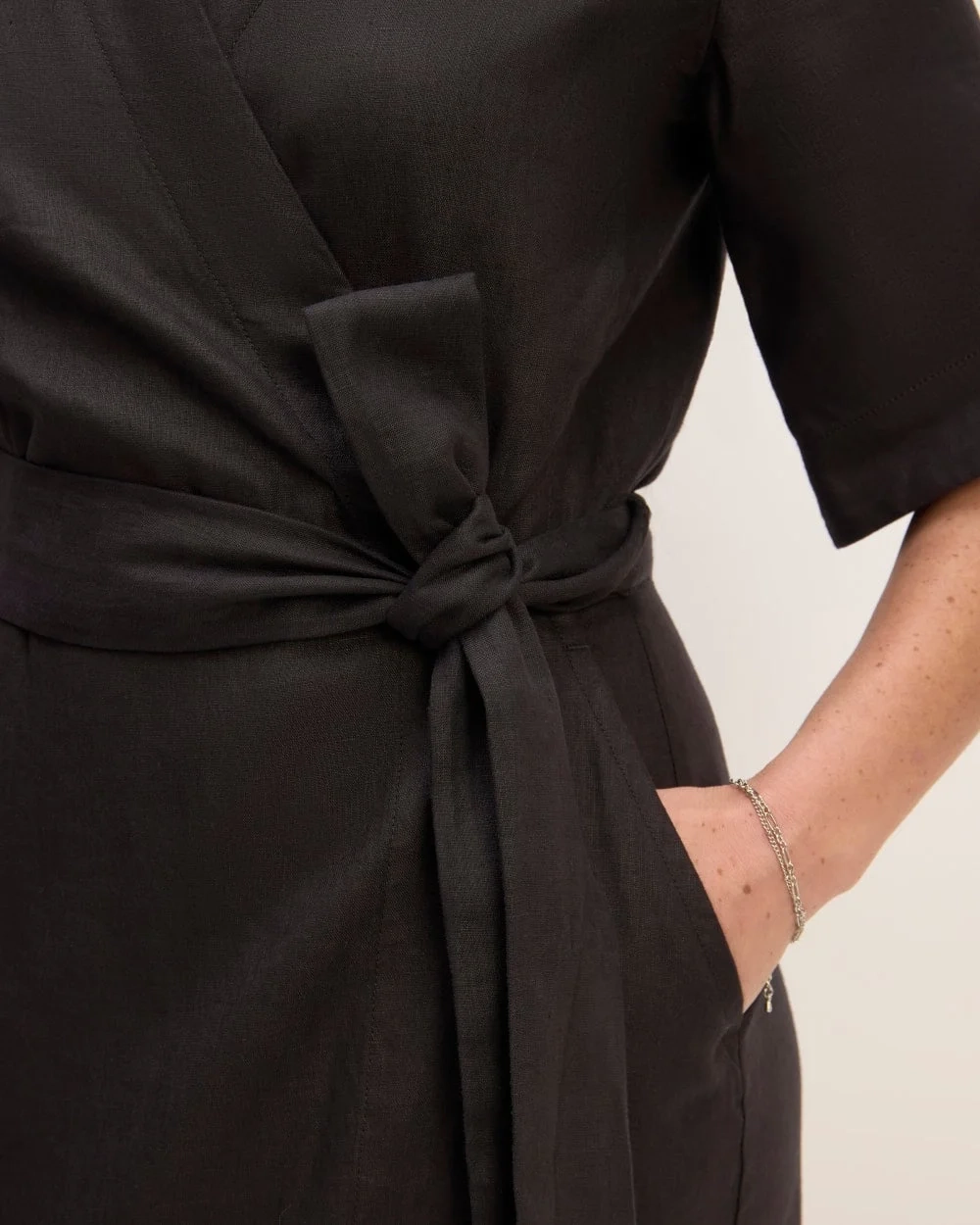 The Wrap Dress in Linen | Black (2)