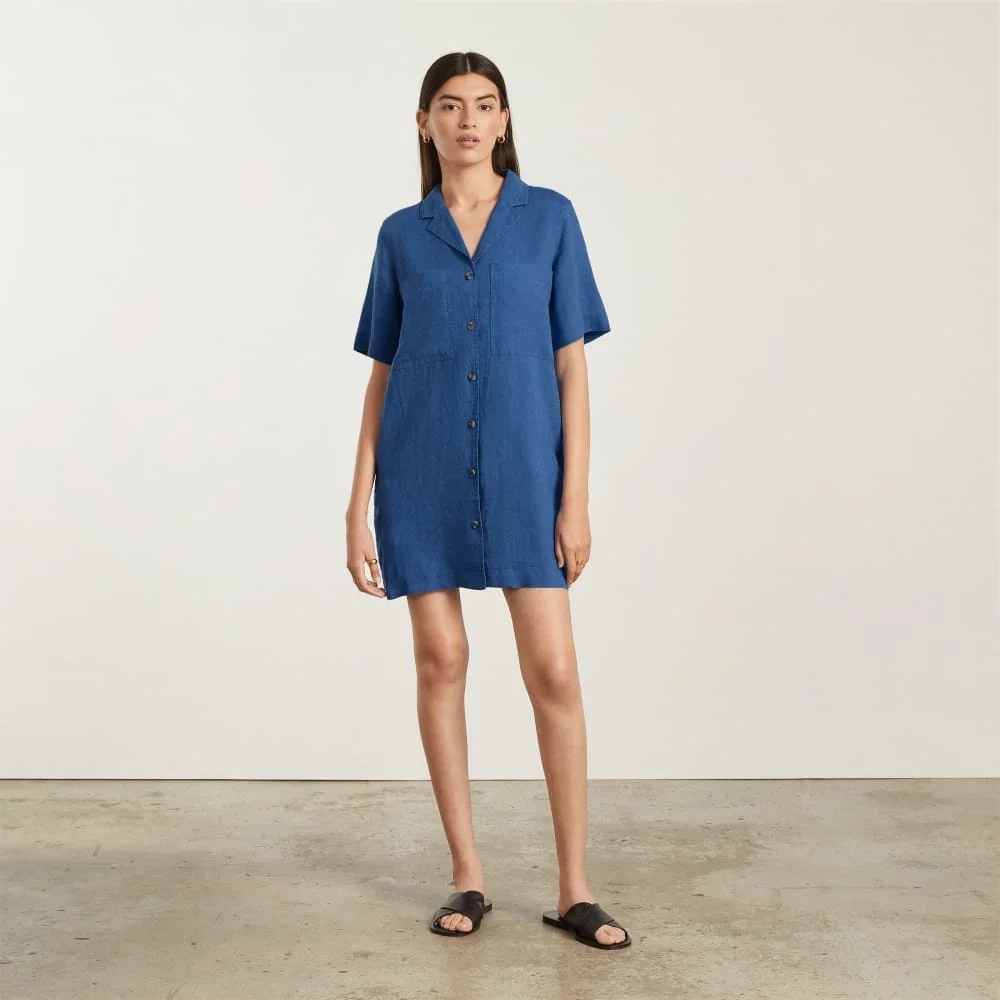 The Linen Workwear Dress | Deep Blue (4)