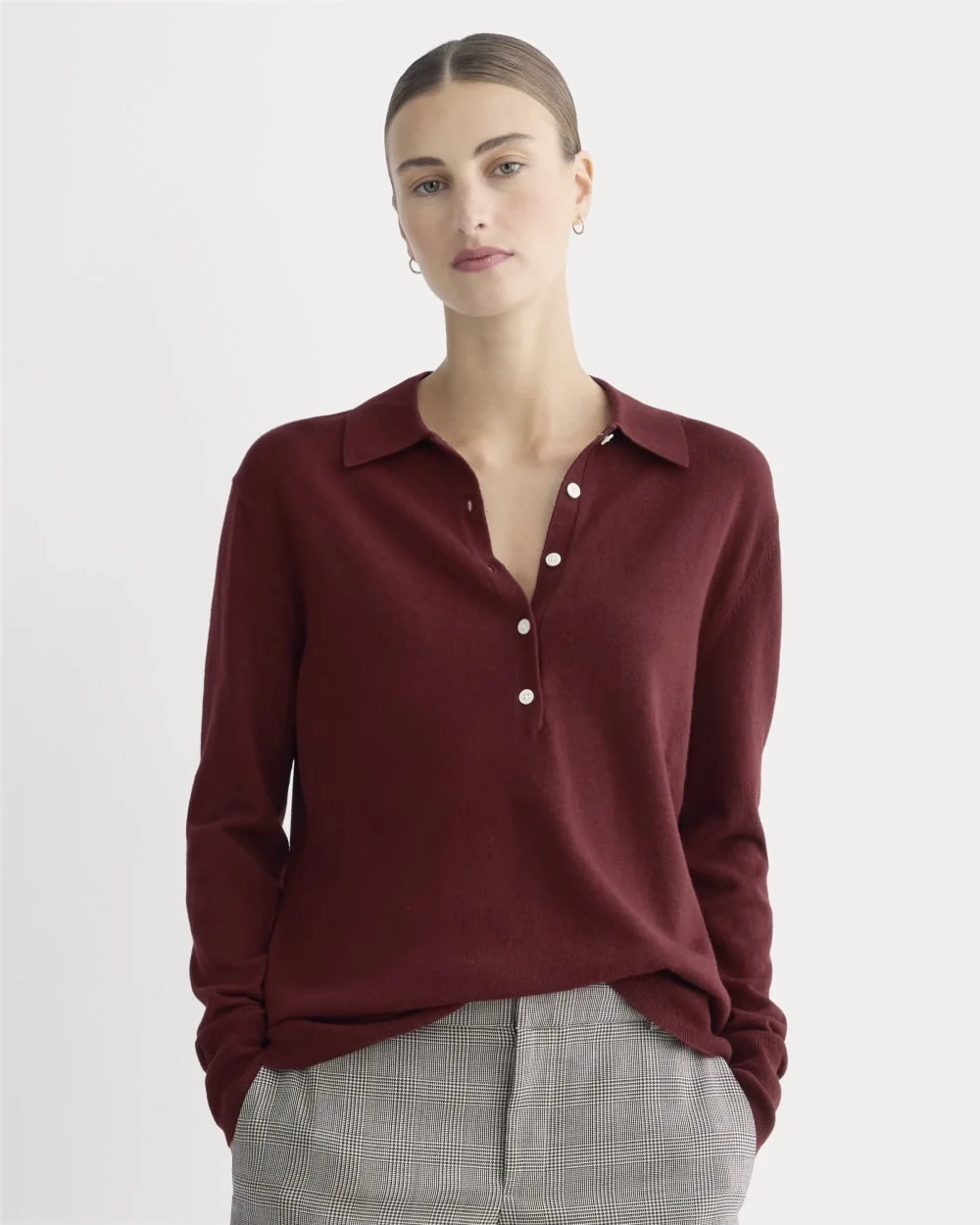 Oversized Polo Sweater in Cotton Merino | Deep Red (2)