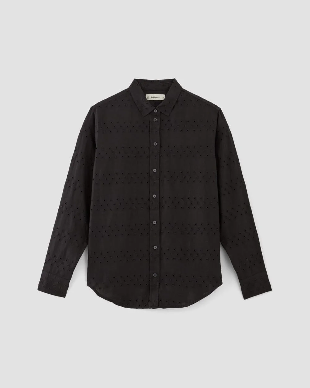 The Linen Eyelet Relaxed Shirt | Black Eyelet (5)