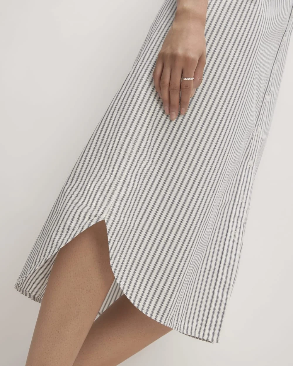 The Midi Cotton Shirt Dress | Bone/Navy (3)