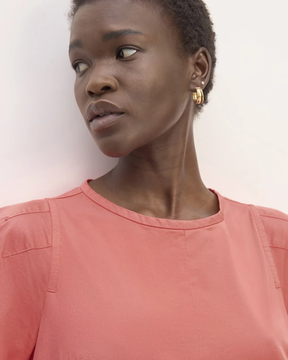 The Short-Sleeve Puff Midi Dress | Coral (3)