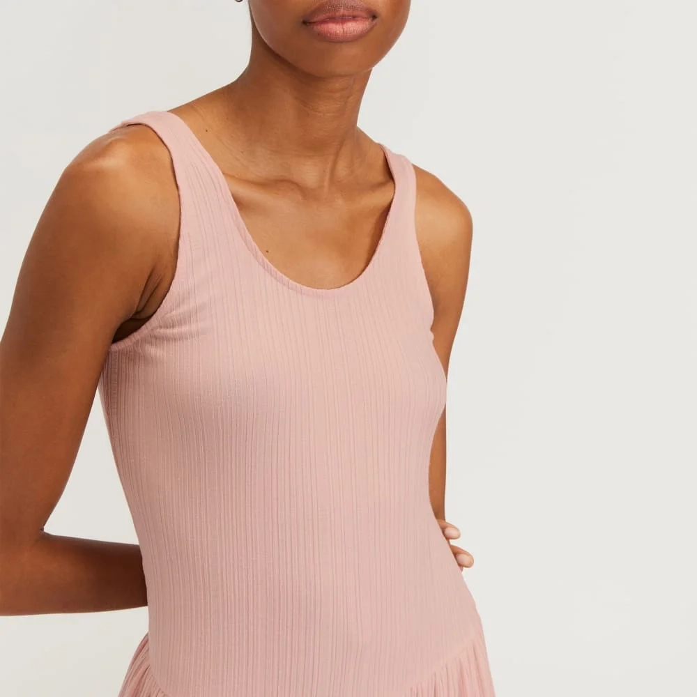 The Rib Soft Knit Scoop-Neck Dress | Petal Pink (4)