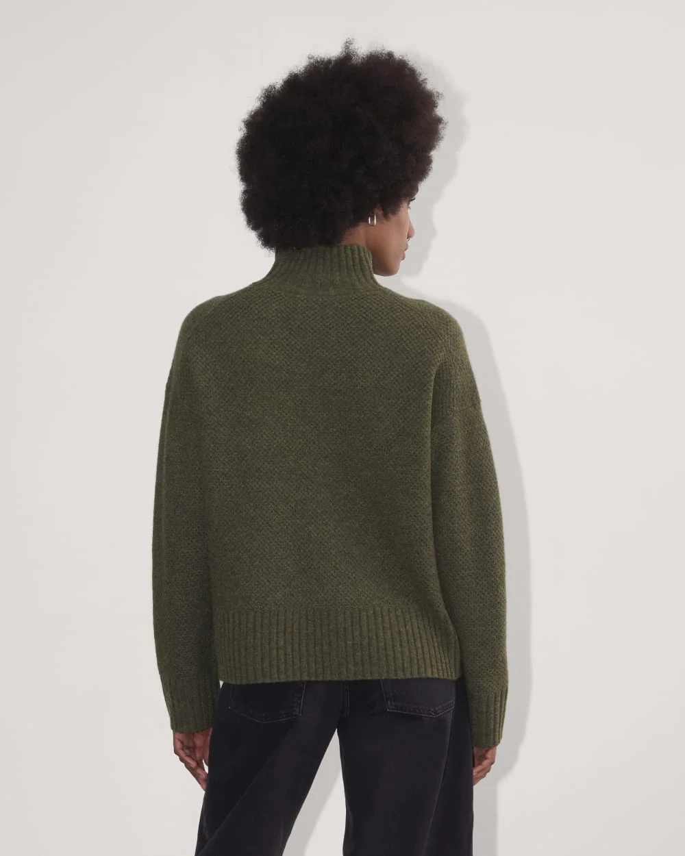 The Honeycomb Funnel Neck in Wool Cashmere | Heathered Army Green (3)
