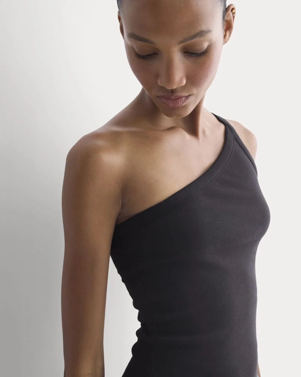 RetroSoft Cotton One-Shoulder Tank | Black (2)