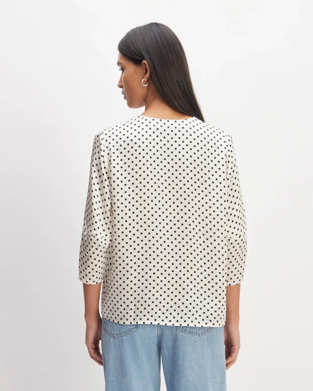 The Hammered Satin Balloon Sleeve Top | Bone / Black Polka Dot (3)