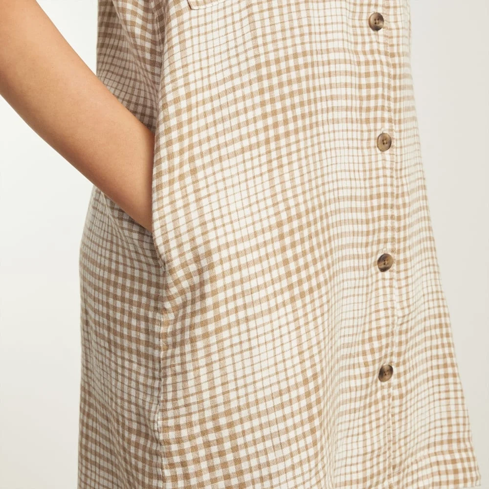The Linen Workwear Dress | Iced Coffee Grid (4)