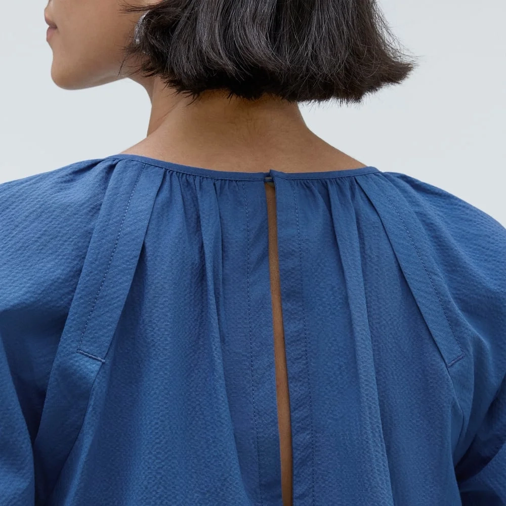 The Seersucker Puff Sleeve Dress | Deep Blue (2)