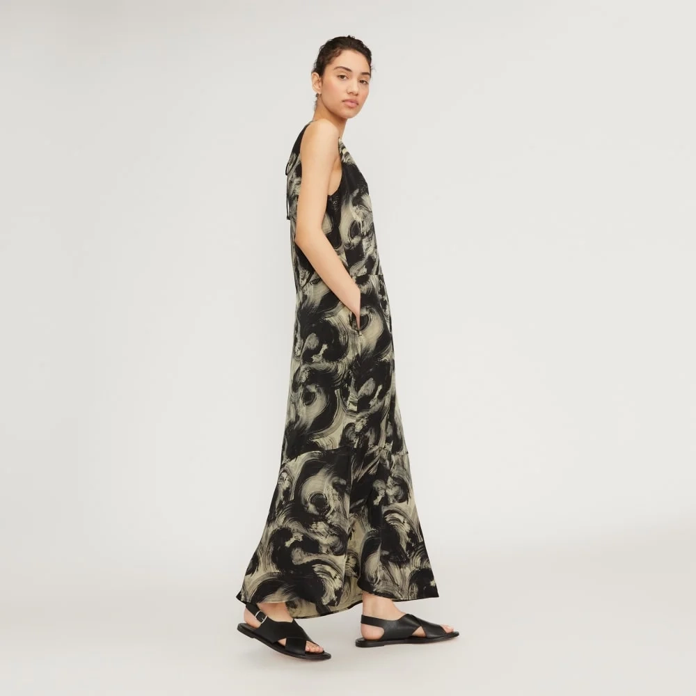 The Satin V-Neck Maxi Dress | Pale Yellow / Black (3)