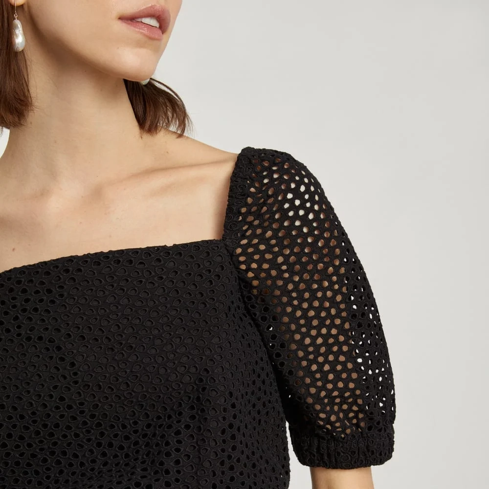 The Eyelet Puff Sleeve Top | Black (5)