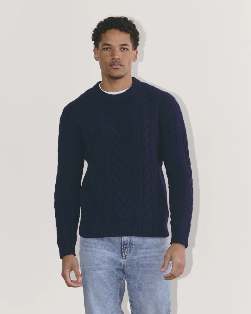 The Felted Merino Cable-Knit Crew | Deep Navy (5)
