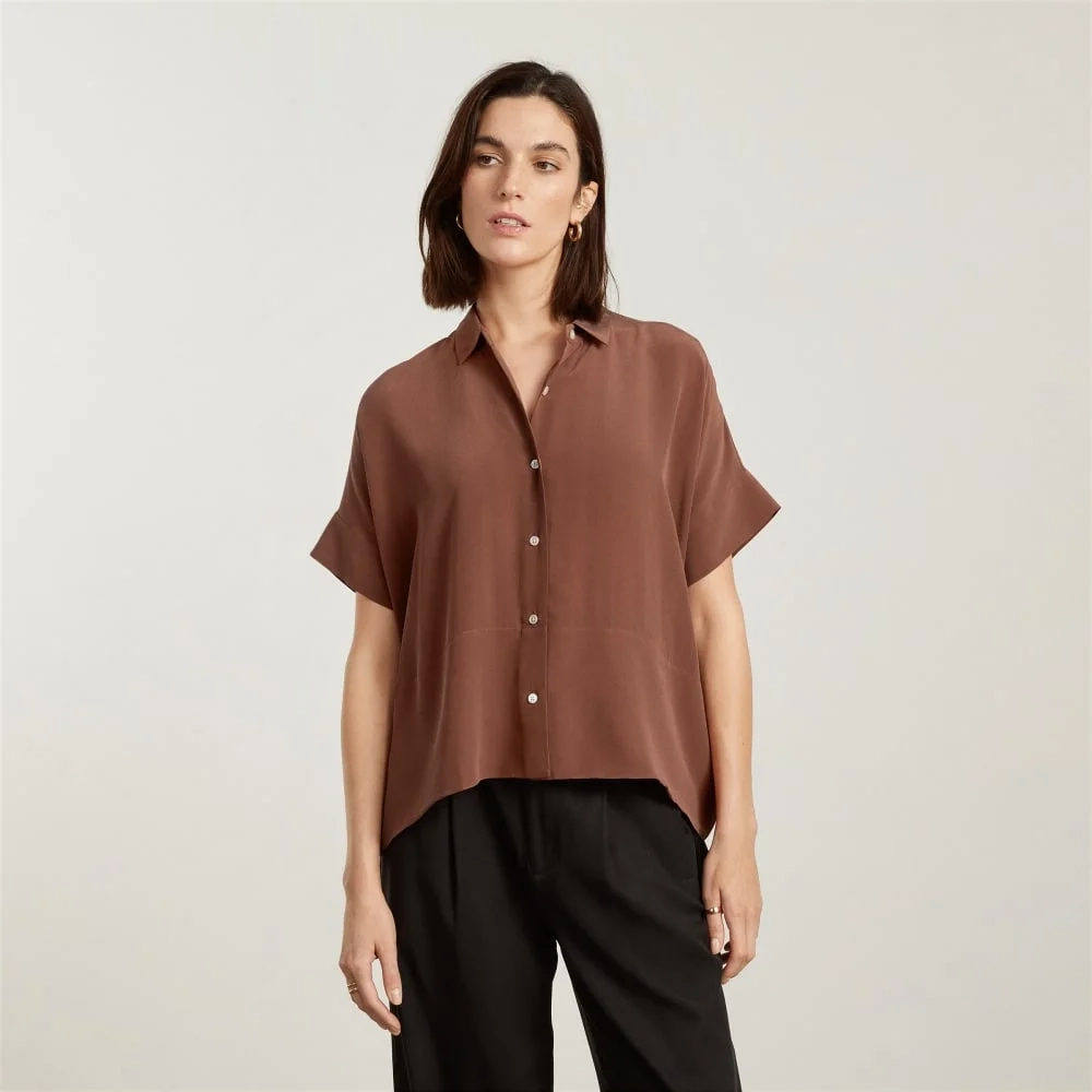 The Boxy Shirt in Washable Silk | Cinnamon (3)
