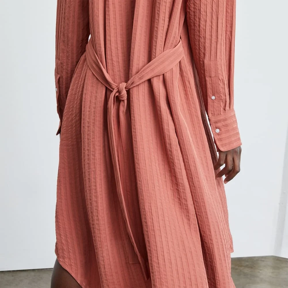 The City Stripe Draped Shirt Dress | Redwood (4)