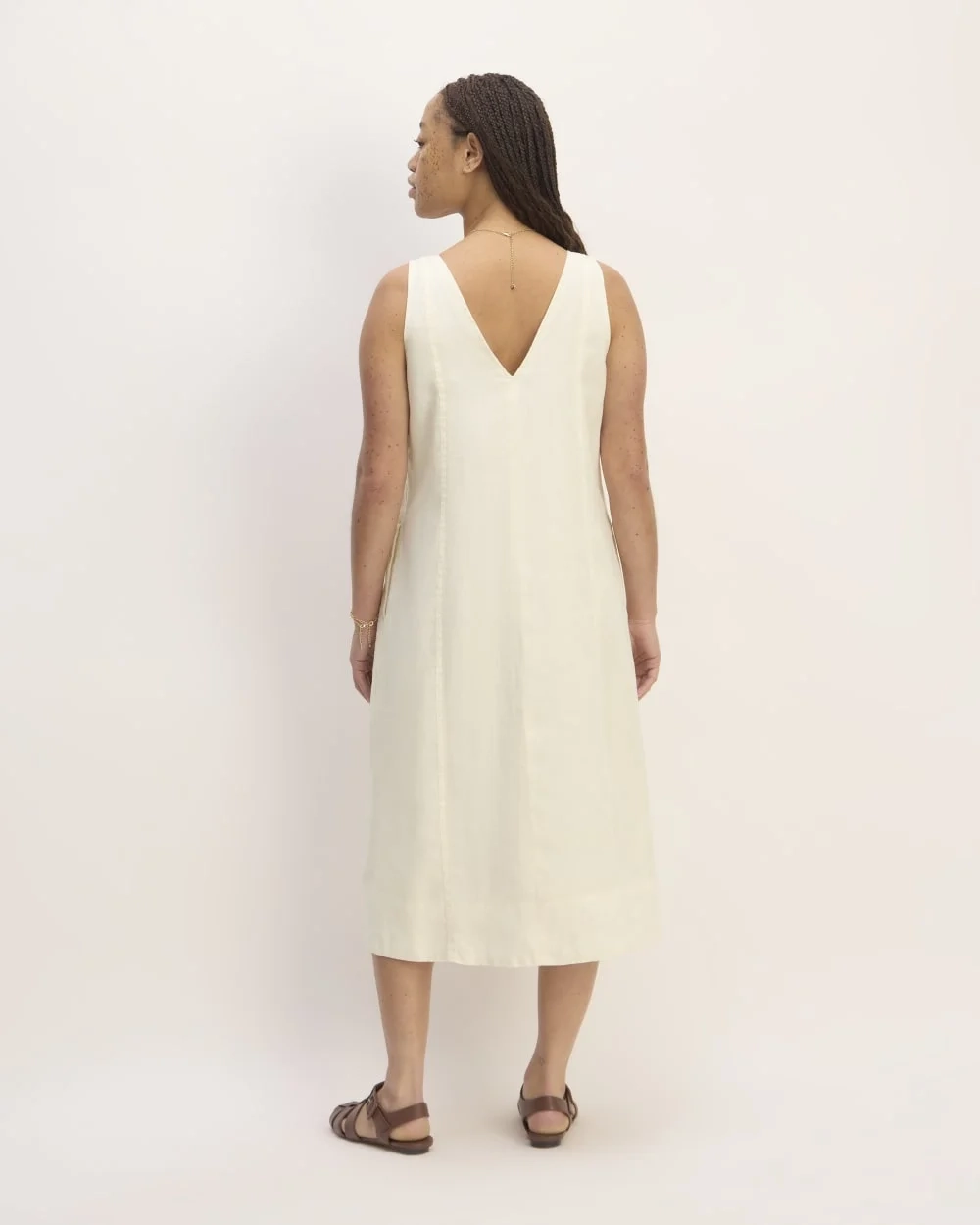 The Linen V-Neck Midi Dress | Bone (3)