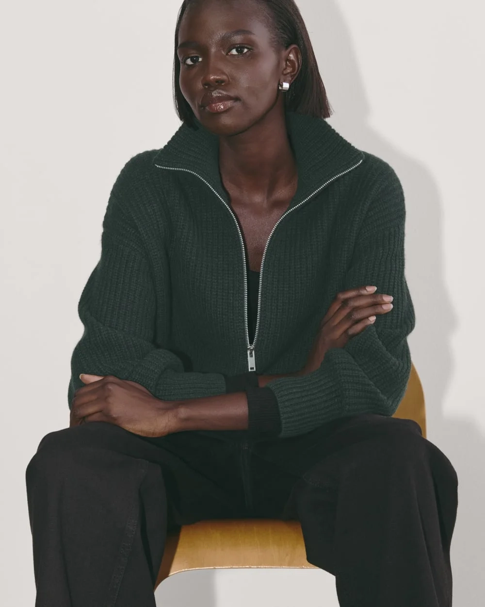 The Half-Zip Sweater in Luxe Merino | Heather Scarab Green (2)
