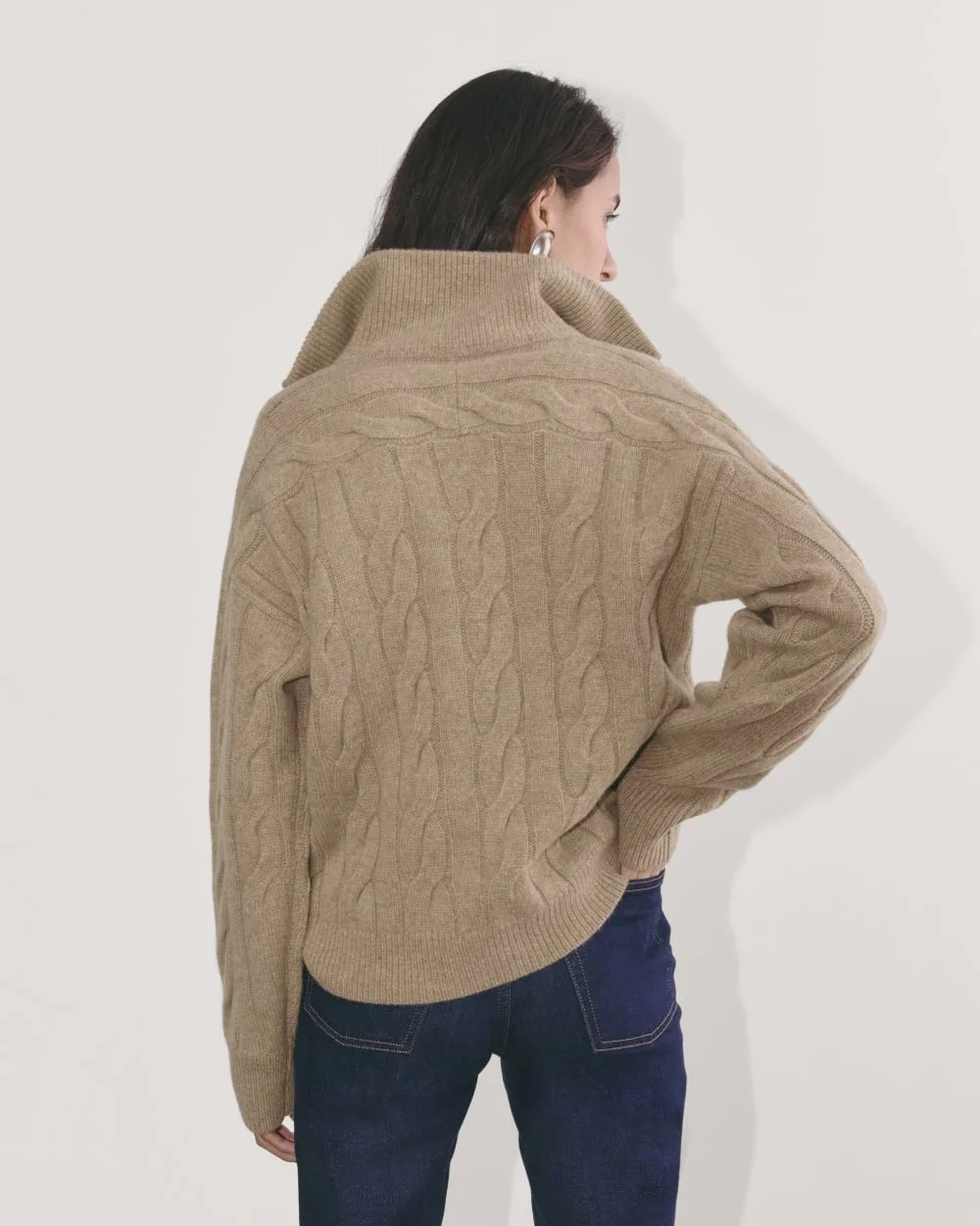 The Cable Half-Zip in Luxe Merino | Oat Melange (4)