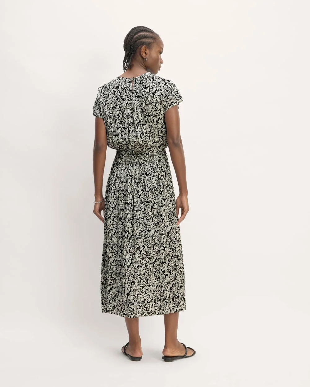 The Gathered Midi Dress | Black / Bone Mini Floral (3)