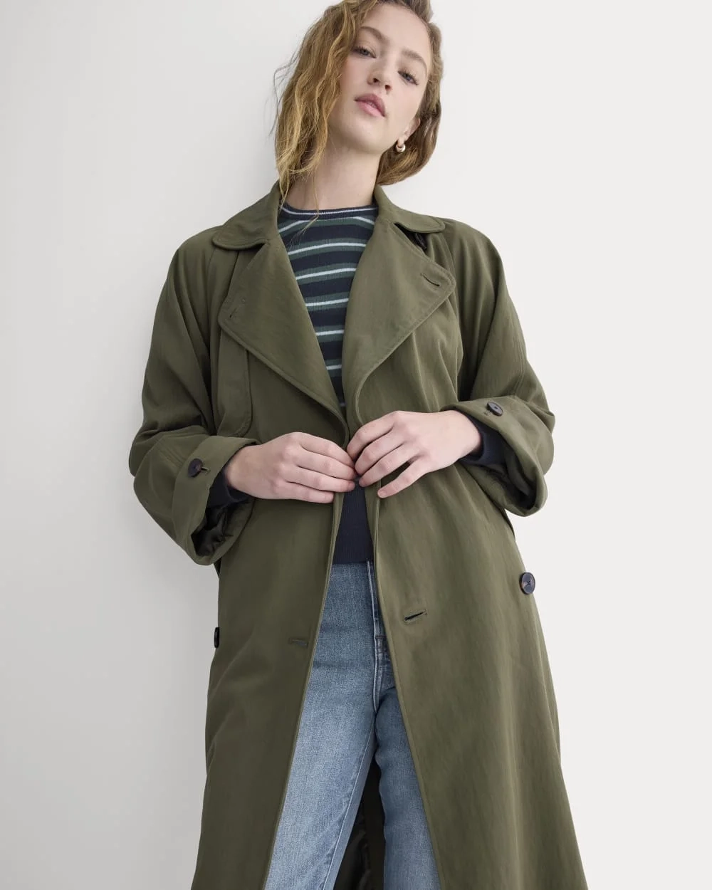 Drapey Twill Trench | Olive Night (4)
