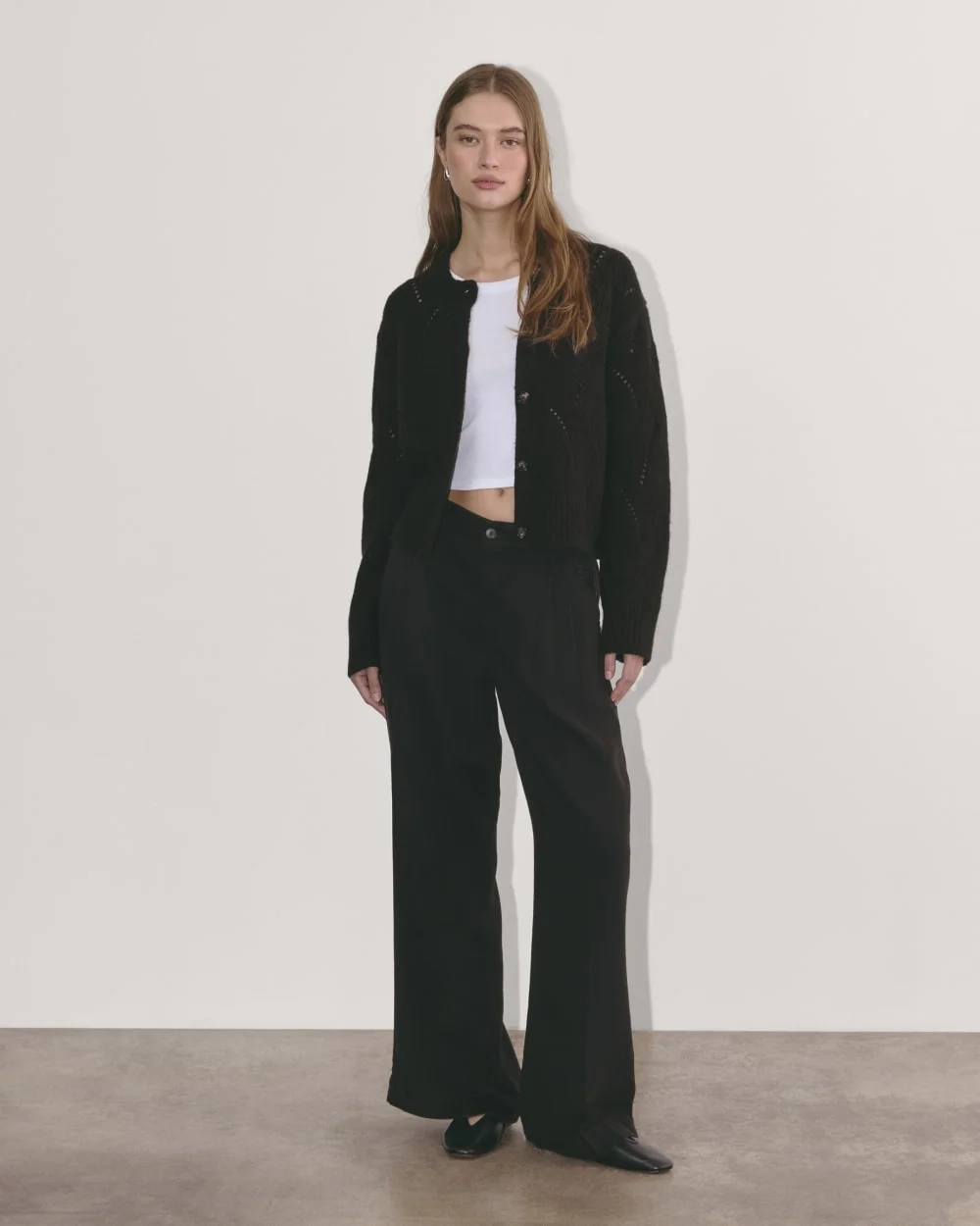 The Pointelle Cardigan in Cloud | Black (2)