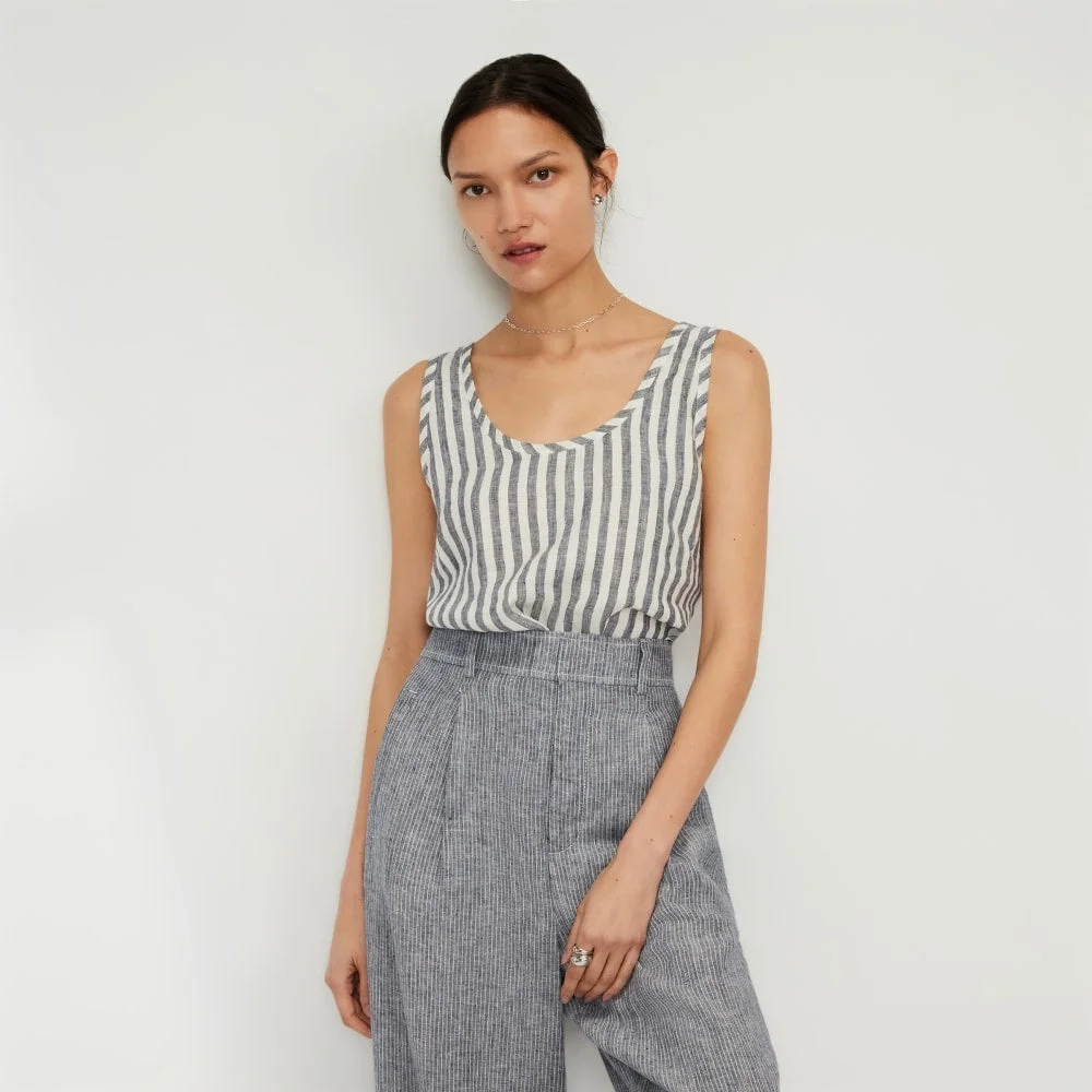 The Scoop Tank in Linen | Bone/Navy