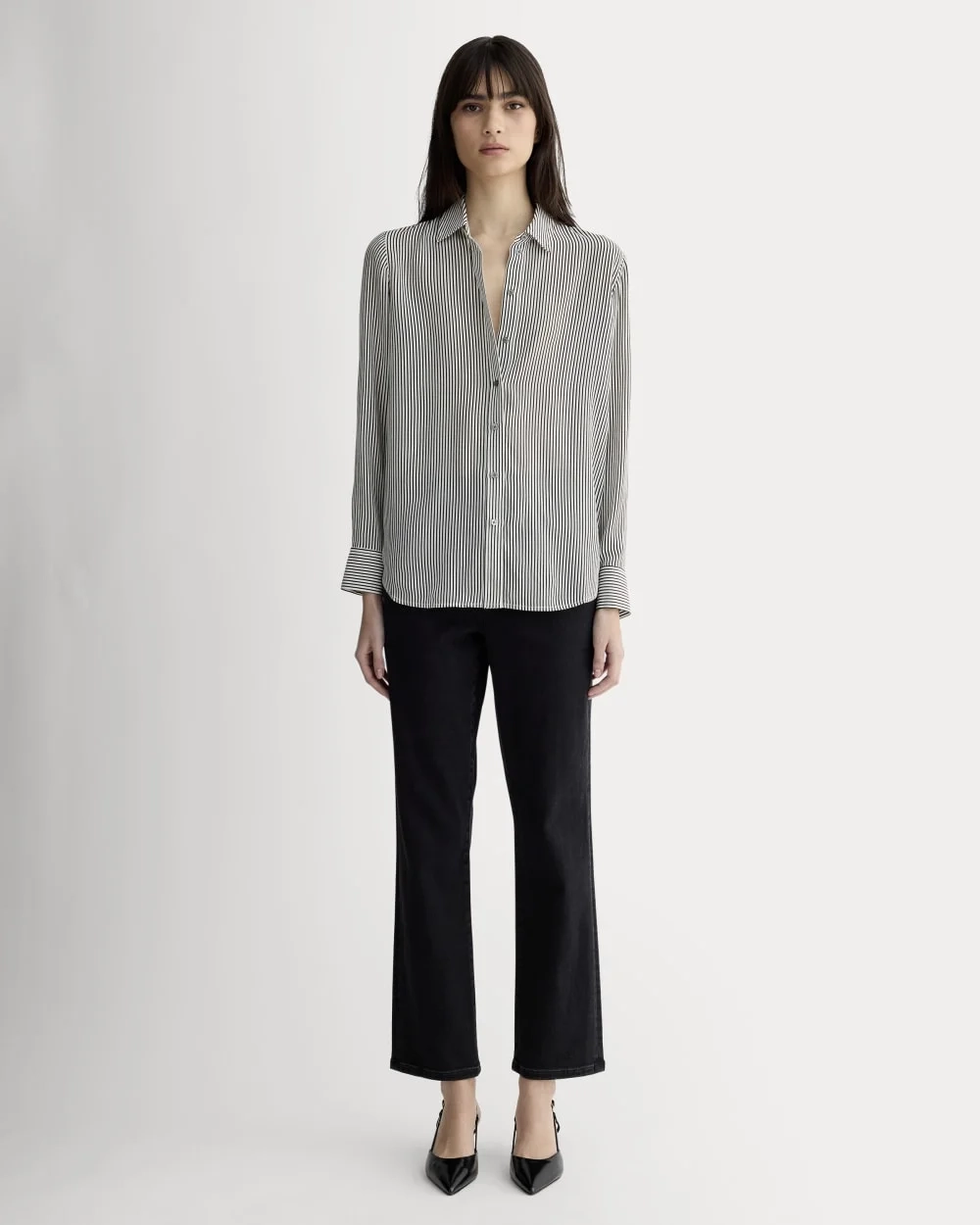The Must-Have Shirt in Washable Silk | Black Micro Stripe (4)