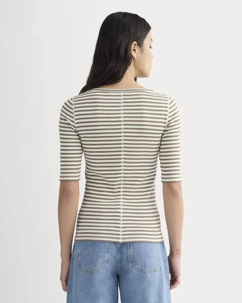 The Luxe Rib Scoop-Neck Tee | Bone / Deep Taupe (3)