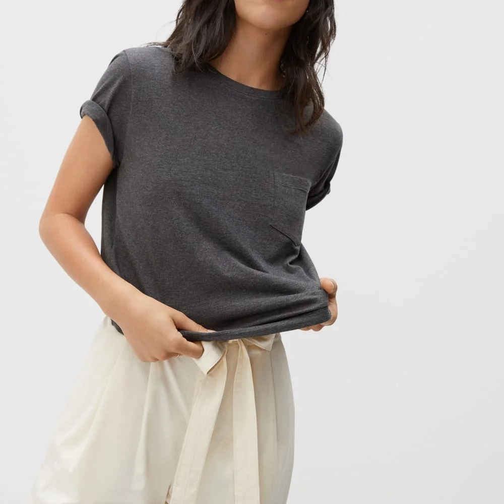 The Box-Cut Tee in Essential Cotton | Charcoal | Pocket (3)