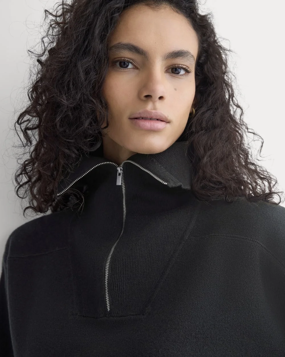 Double Knit Half-Zip in Cotton Merino | Black (4)