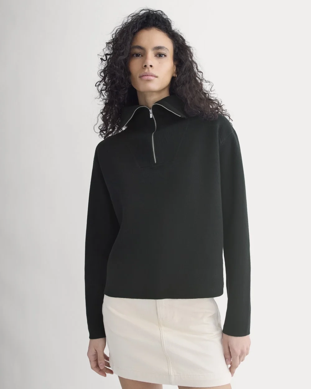 Double Knit Half-Zip in Cotton Merino | Black (5)