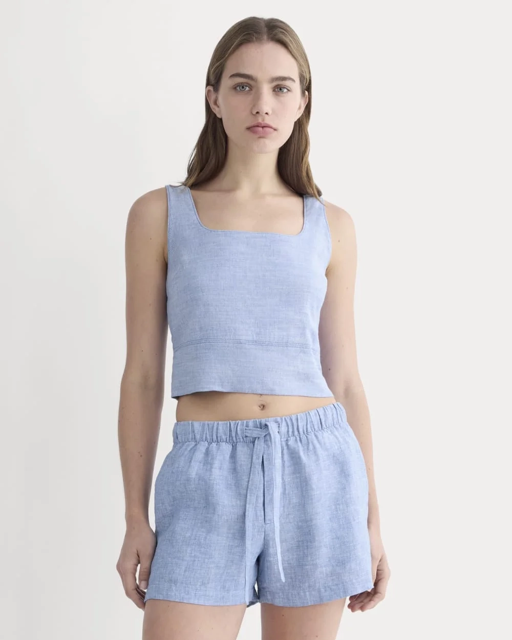 The Square Tank in Stretch Linen | Chambray