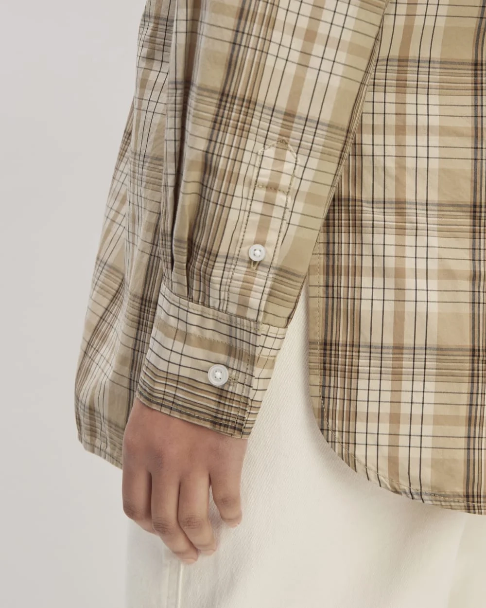 The Supima® Cotton Boyfriend Shirt | Pale Khaki Plaid (5)