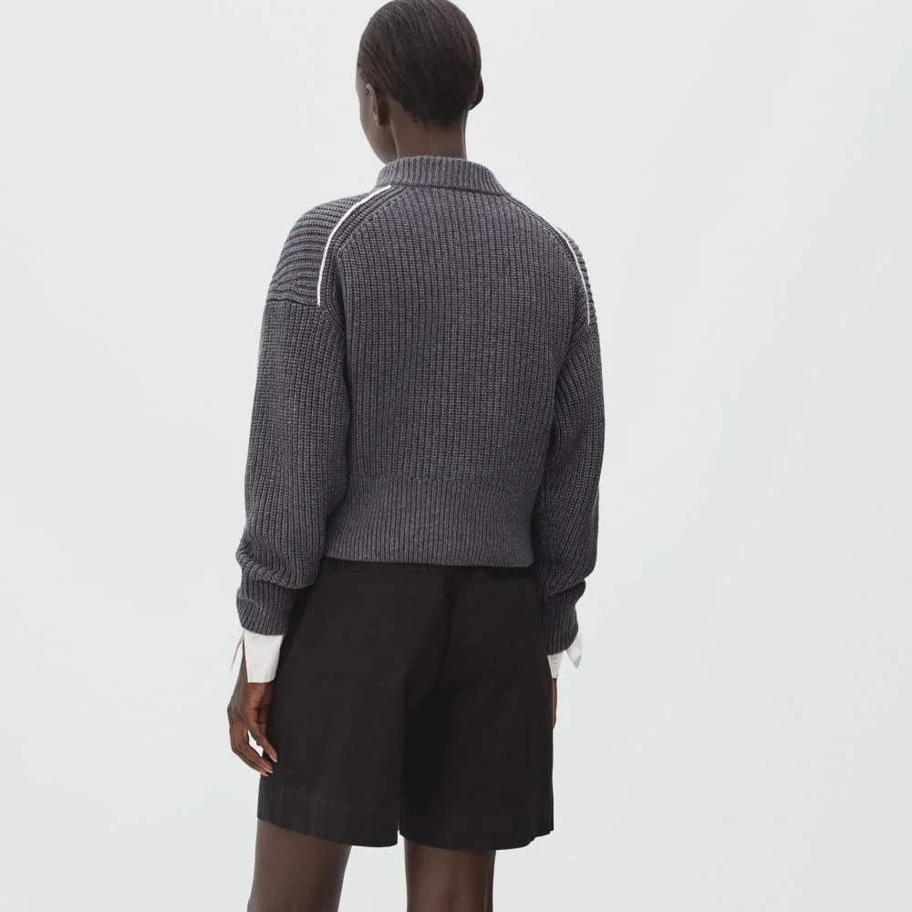 The Texture Cotton Crew | Heathered Charcoal Contrast Trim (3)
