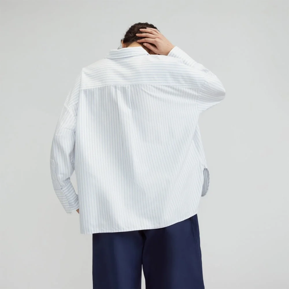 The Boxy Oxford | White / Periwinkle Mini Stripe (4)