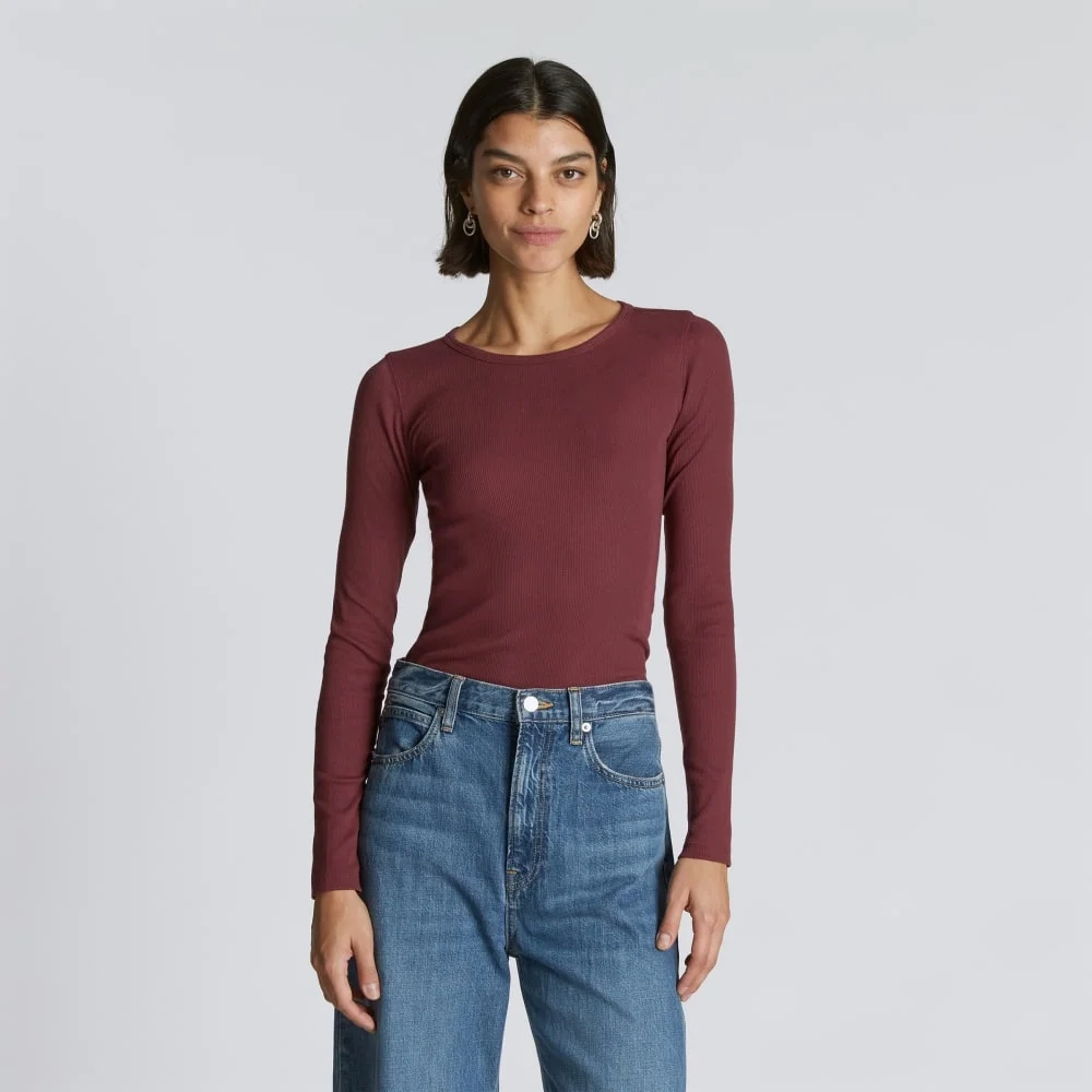 The Pima Micro-Rib Long-Sleeve Crew | Brandy