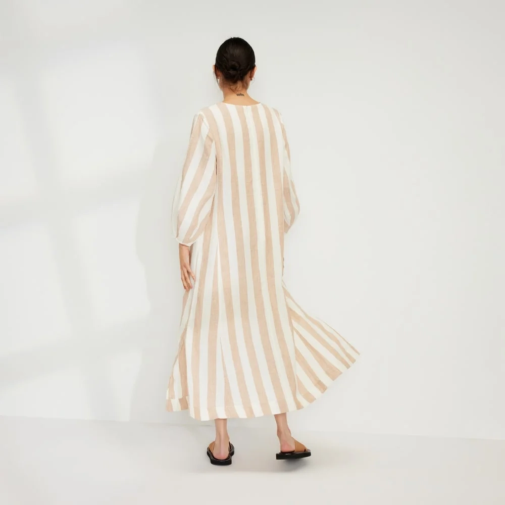 The Linen A-Line Midi Dress | Bone / Caramel (5)