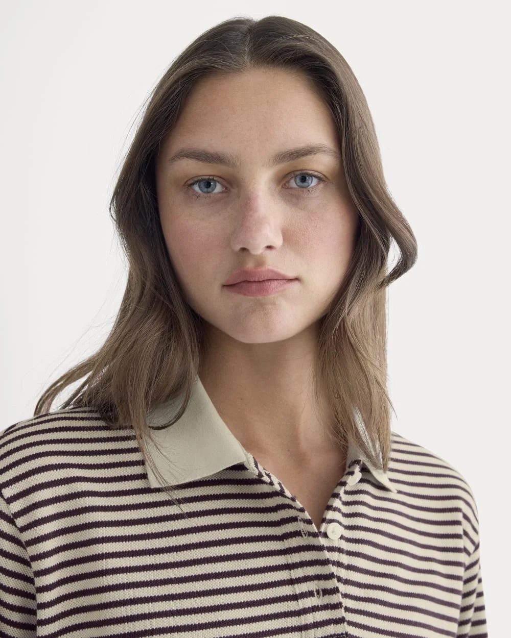 Oversized Pique Polo | Dusty Beige/Deep Plum Stripe (2)