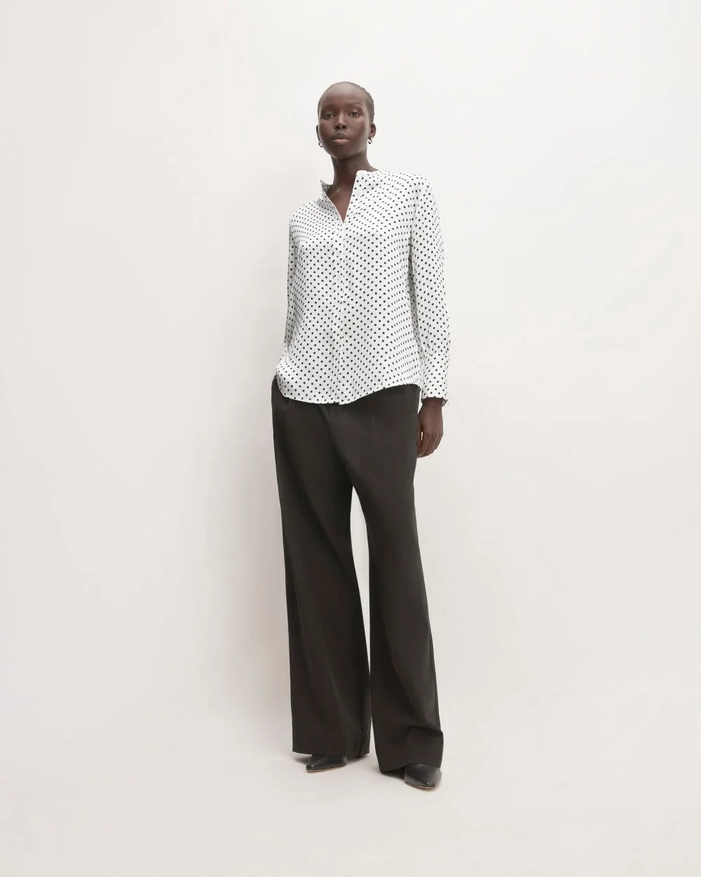 The Hammered Satin Popover Shirt | Bone / Black Polka Dot (6)
