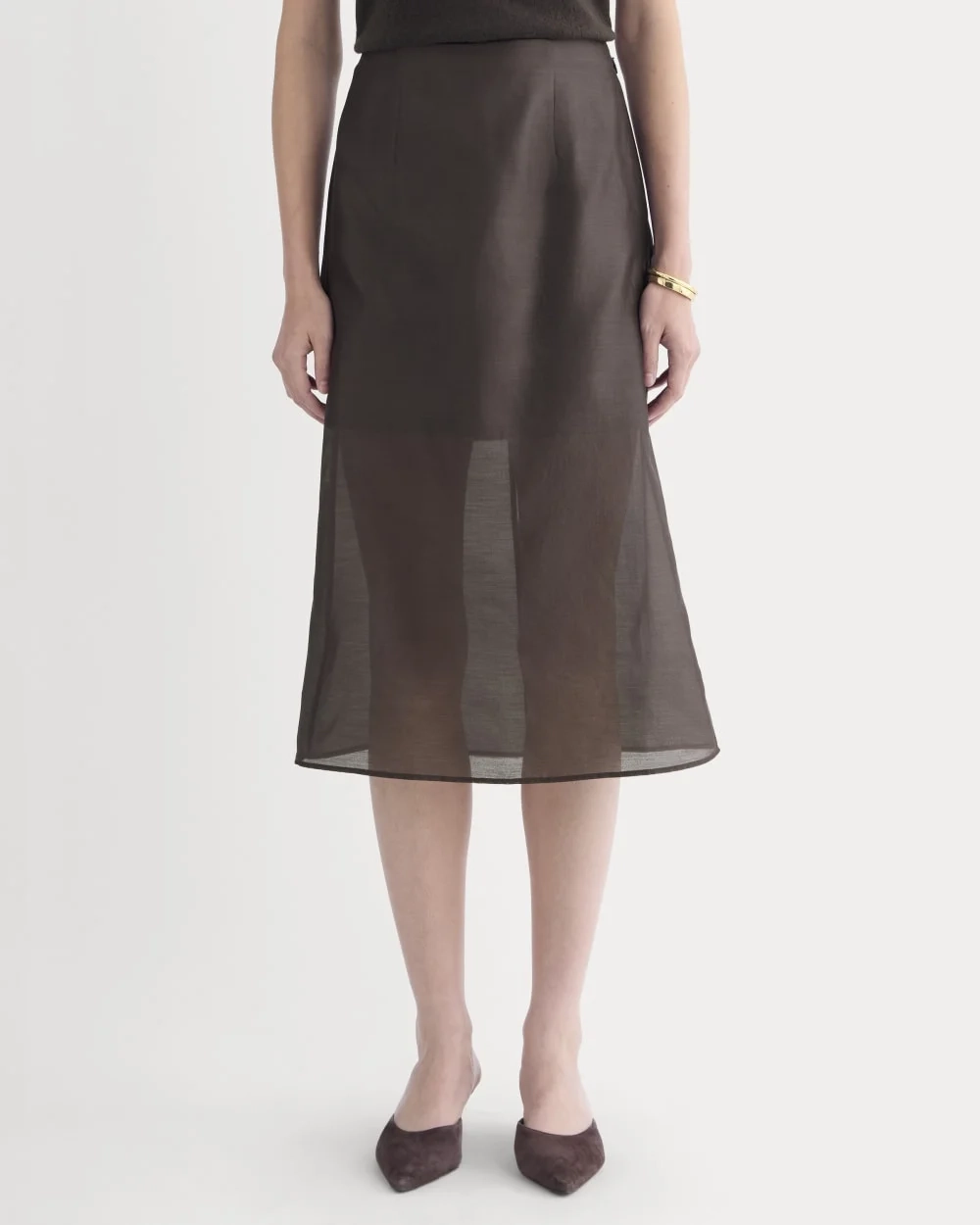 Midi Skirt in Cotton-Silk Organza | Dark Chocolate (3)