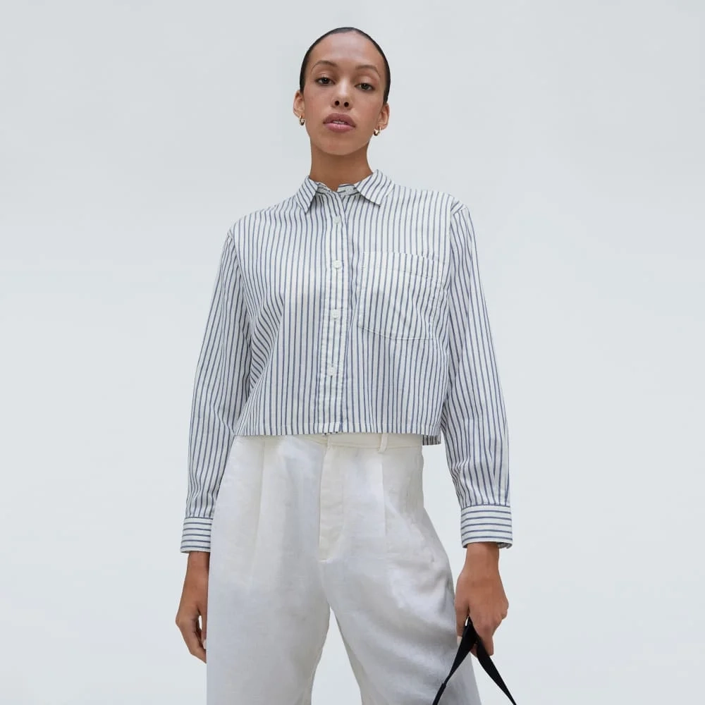 The Way-Short Shirt in Silky Cotton | Deep Blue / Canvas (3)