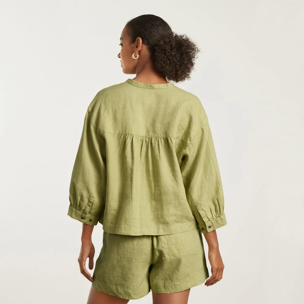 The Linen Billow Blouse | Leek (4)