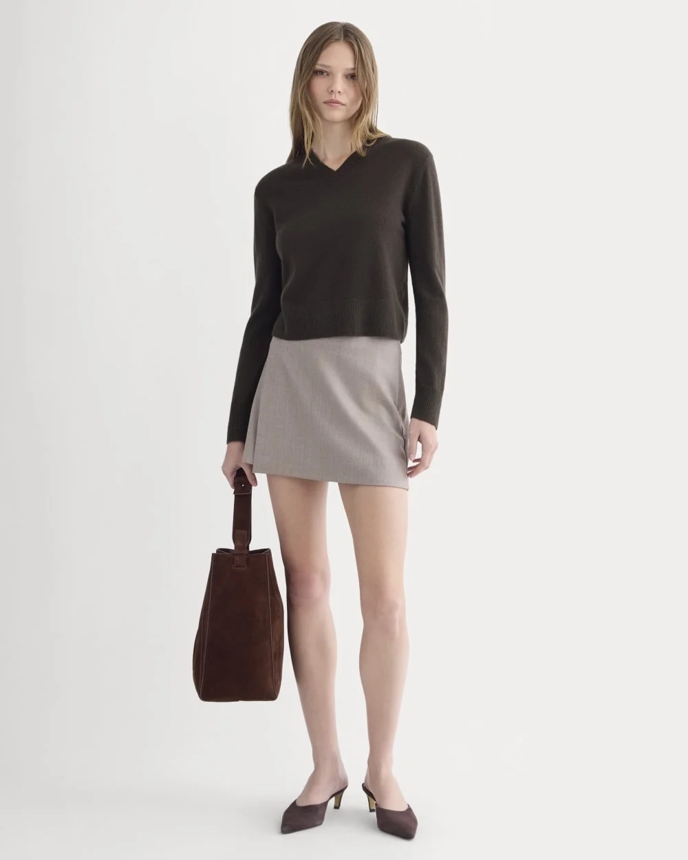 Cashmere Cropped High-V Sweater | Dark Chocolate (2)
