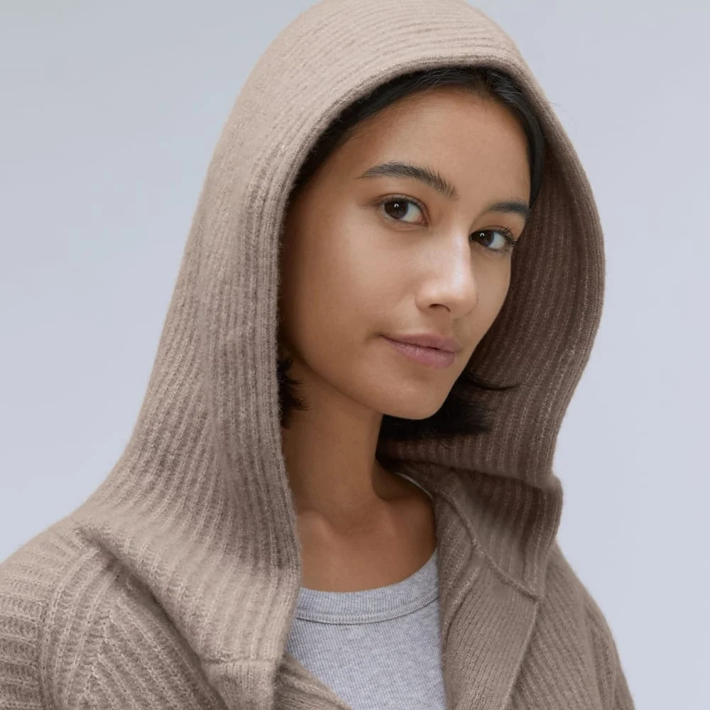 The Cozy-Stretch Hooded Cardigan | Taupe Grey (4)
