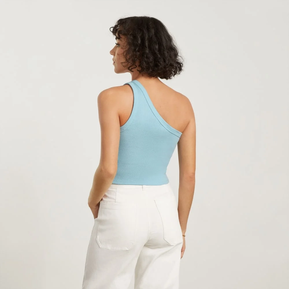 The Ribbed One-Shoulder Tank | Ice Blue (4)
