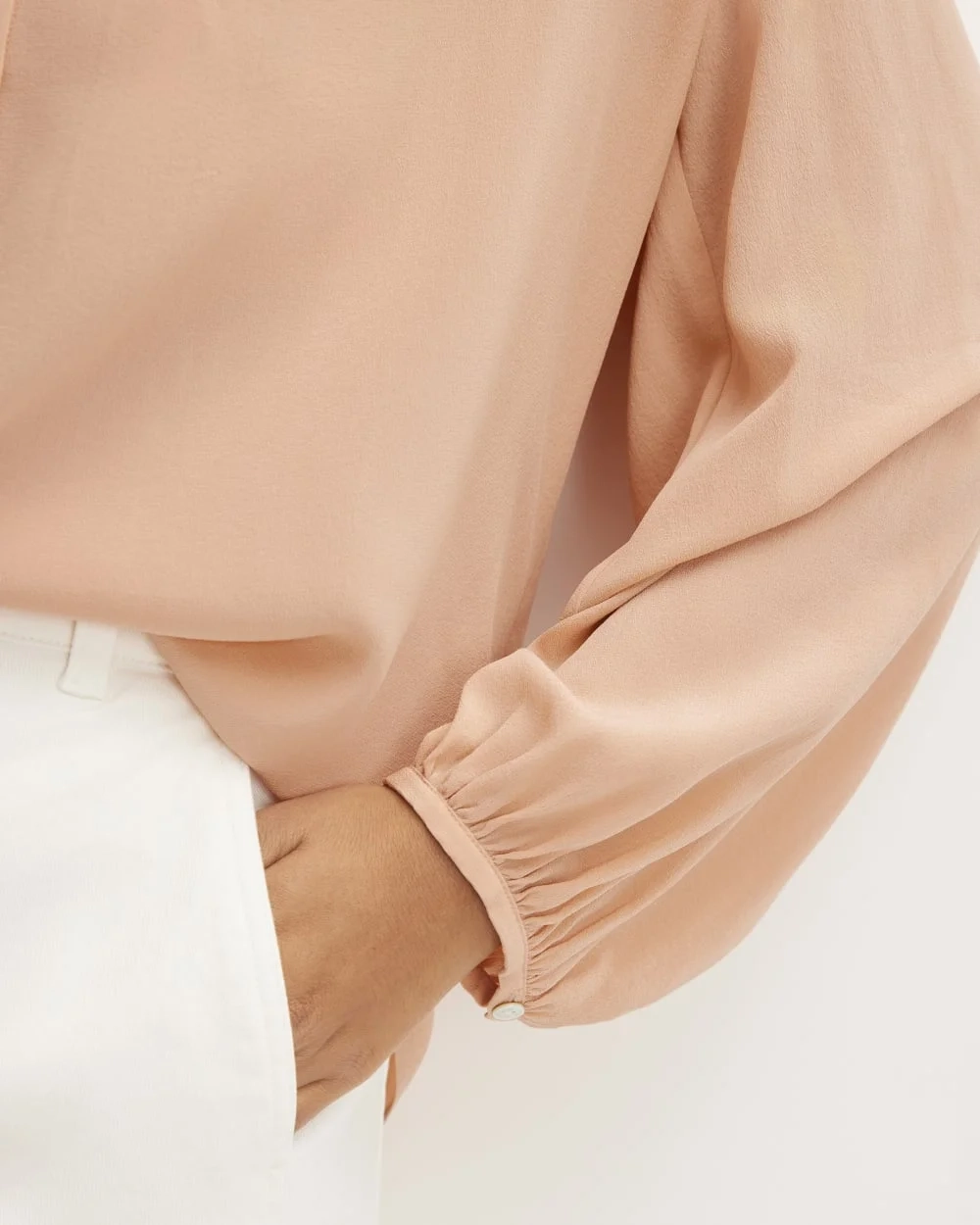 The Washable Clean Silk Shirred Blouse | Blush Pink (4)