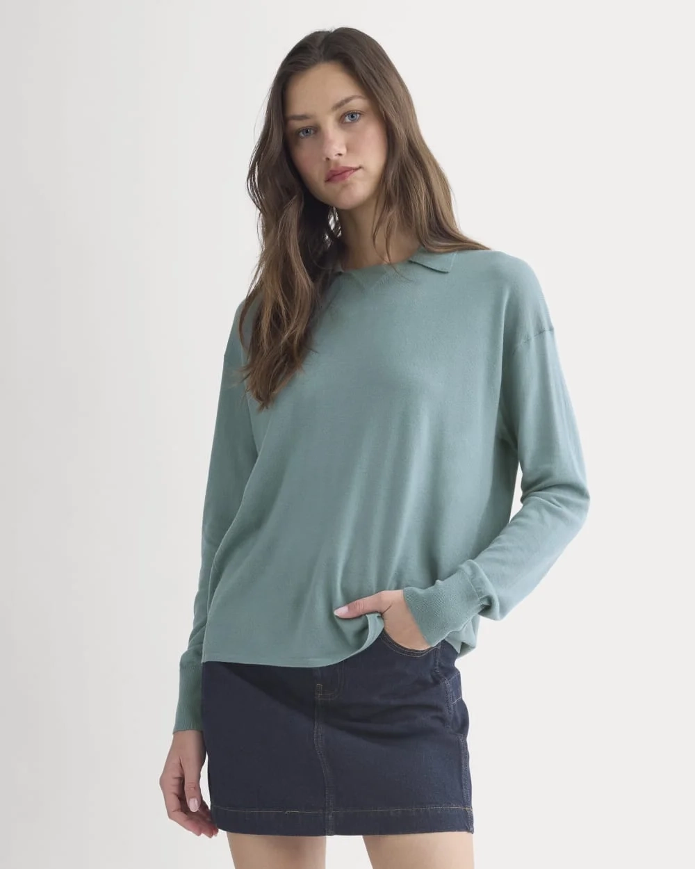 Oversized Polo in Ultrafine Merino | Gray Mist (2)