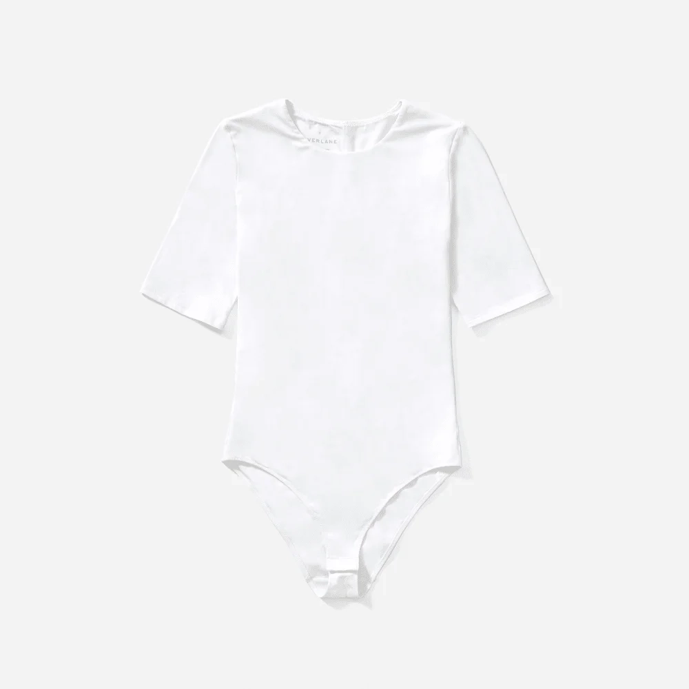 The Short-Sleeve Crew Neck Bodysuit | White | Bikini (3)