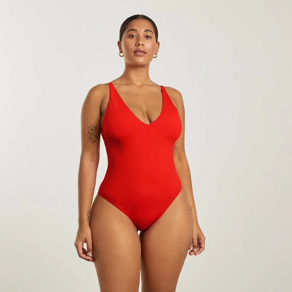 The V-Neck One-Piece | Bright Red (3)