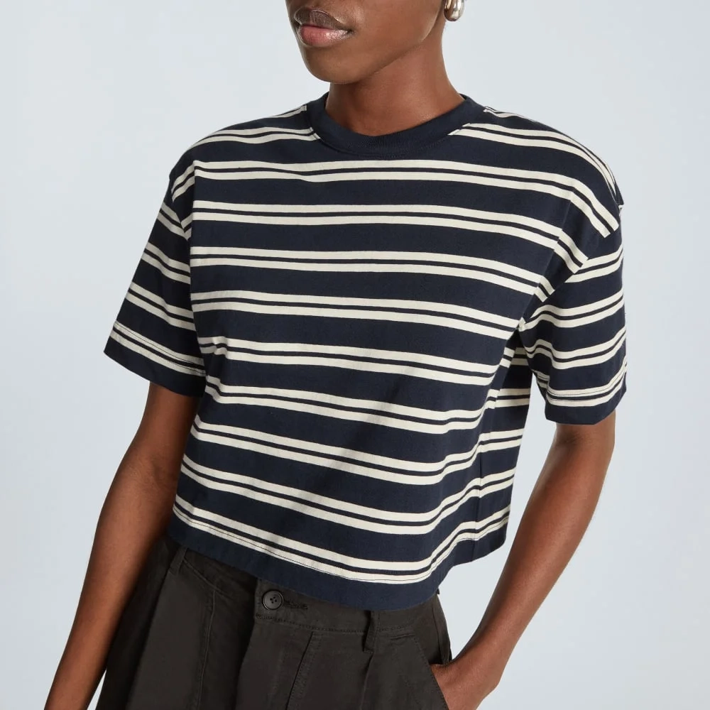 The Organic Cotton Cropped Tee | Navy / Tan (4)